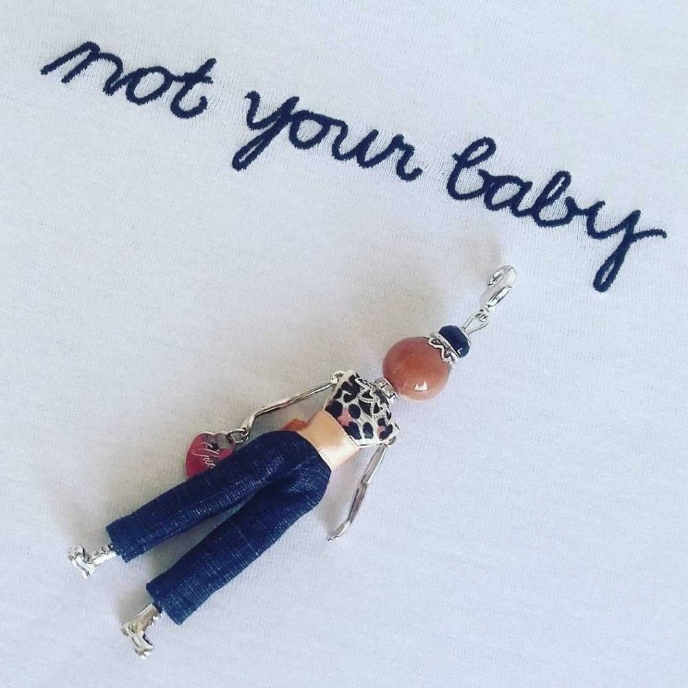 Gisel handmade doll necklace, urban jumpsuit